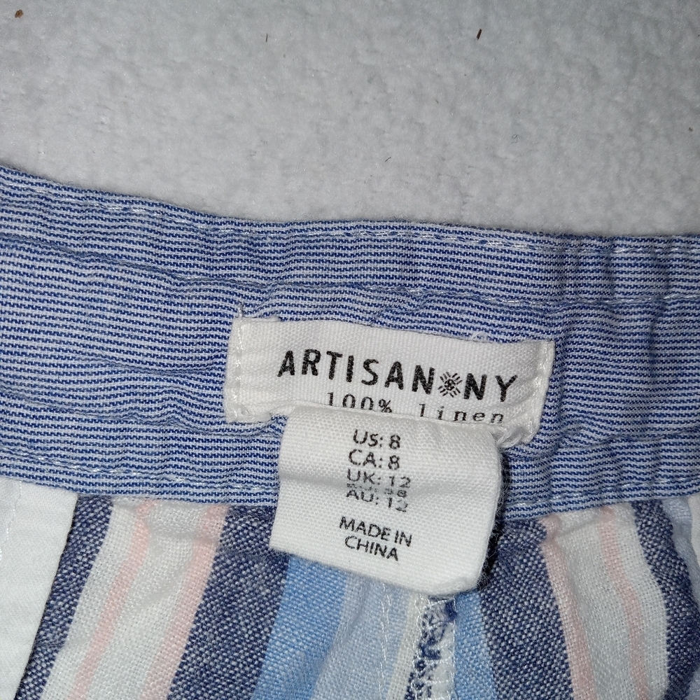 Artisan NY 100% Linen Striped Shorts w/Drawstring Waist size 8 - Picture 2 of 11
